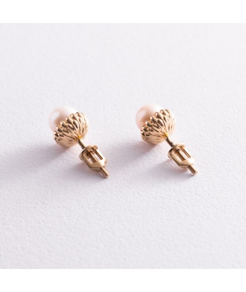 Gold earrings - studs with pearls s07579 Onyx