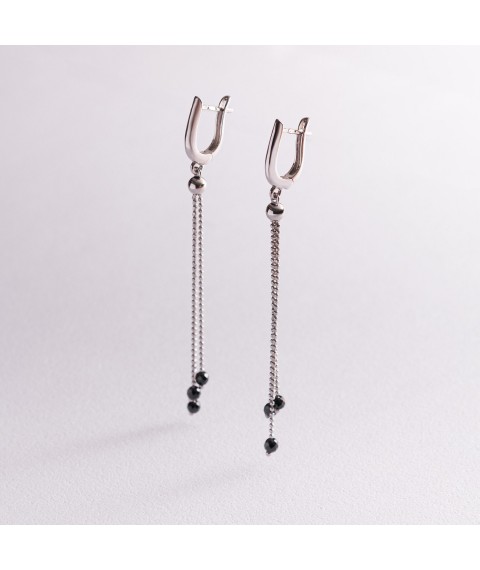 Silver dangling earrings with black stones 123153 Onyx