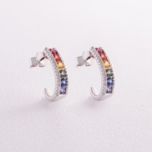 Gold earrings - studs with multi-colored sapphires and diamonds sb0405nl Onyx