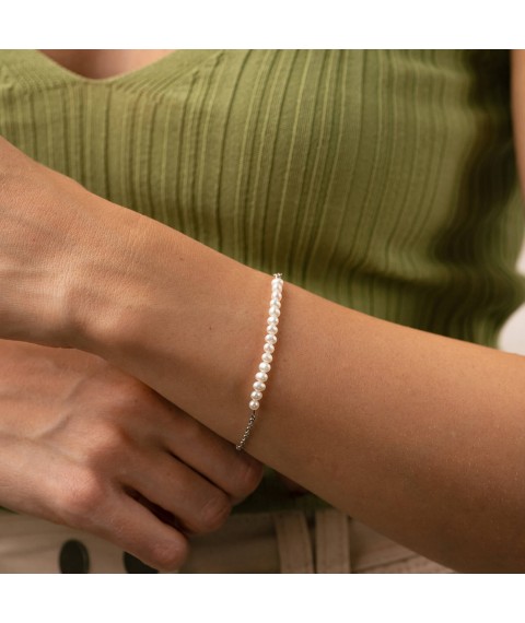 Silver bracelet with pearls 4209r-3PWT Onix 15.5