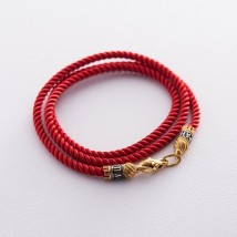 Шелковый красный шнурок "Спаси и сохрани" с серебряной позолоченной застежкой (3мм) 18443 Онікс  60