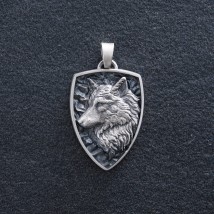 Silver pendant "Wolf" (custom engraving possible) 7110 Onyx