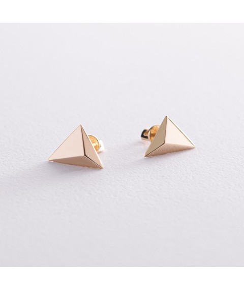 Earrings - studs "Pyramid" in yellow gold s08132 Onyx