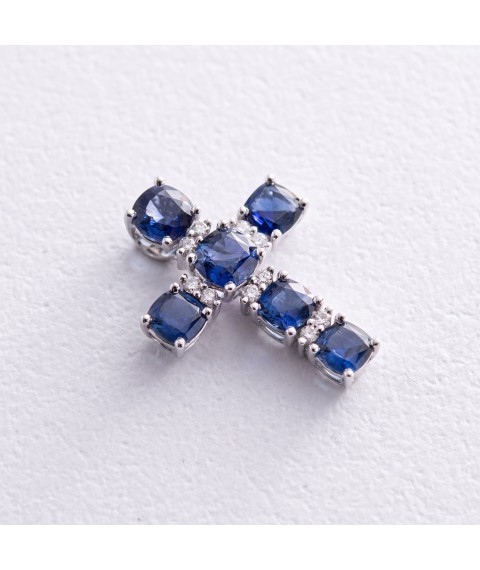 Золотой крестик с синими сапфирами и бриллиантами пб0294nl Онікс