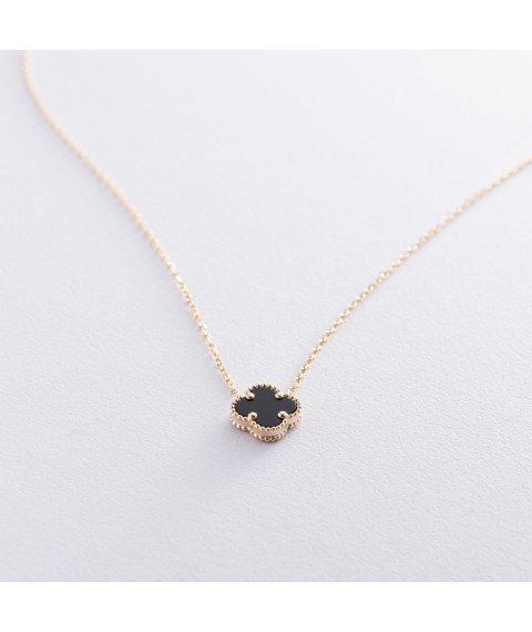 Gold necklace "Clover" (onyx) count01662 Onyx 45