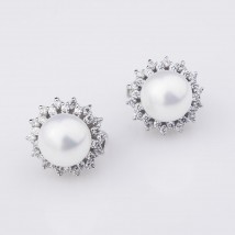 Gold earrings (cult. fresh pearls, cubic zirconia) s01117b Onyx