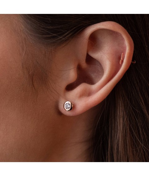 Gold earrings - studs with cubic zirconia s08147 Onyx