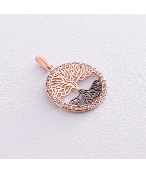 Gold pendant "Tree of Life" with cubic zirconia p03725 Onyx
