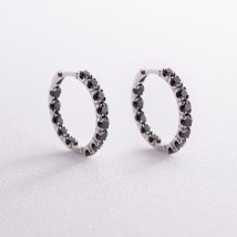 Серебряные серьги - кольца с черными фианитами 087610 Онікс