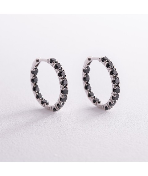 Серебряные серьги - кольца с черными фианитами 087610 Онікс