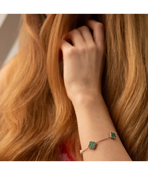 "Clover" bracelet with malachite (red gold) b05442 Onix 20