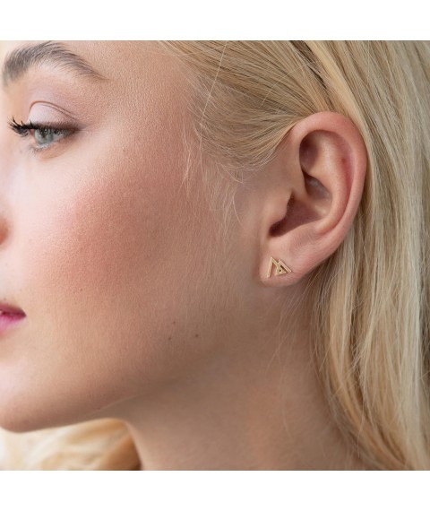 Earrings - studs "Mountains" in yellow gold s07574 Onyx