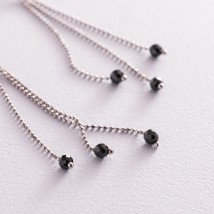 Срібні висячі сережки з чорними каменями 123153 Онікс