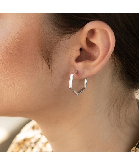 Silver earrings "Hexagons" 902-01270 Onyx