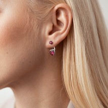 Silver earrings - studs "Hearts" with ruby ​​and cubic zirconia 2713/9р-HRUB Onix