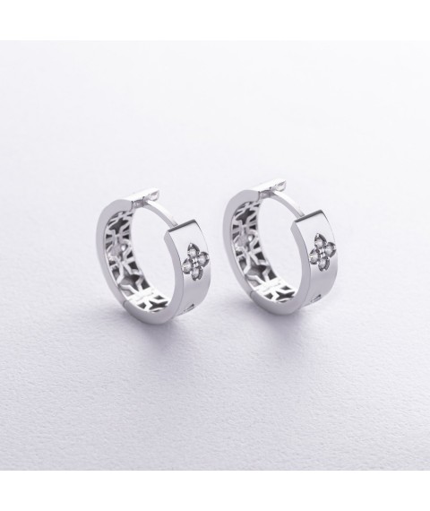 Earrings - rings "Clover" in white gold (cubic zirconia) s08889 Onyx