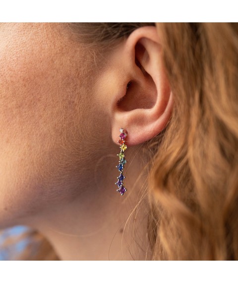 Gold earrings - studs with multi-colored sapphires sb0449nl Onyx