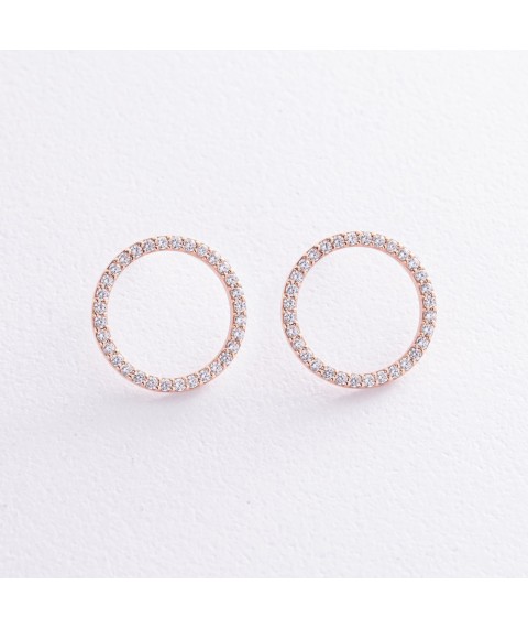 Earrings - studs "Cycle" with cubic zirconia 1.6 cm (red gold) s08377 Onyx