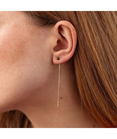 Gold earrings - broaches (black cubic zirconia) s08814 Onyx
