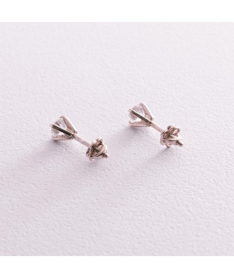 Silver earrings - studs with cubic zirconia (5mm) 12328 Onyx