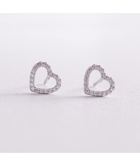 Gold earrings - studs "Hearts" with diamonds sb0368nl Onyx