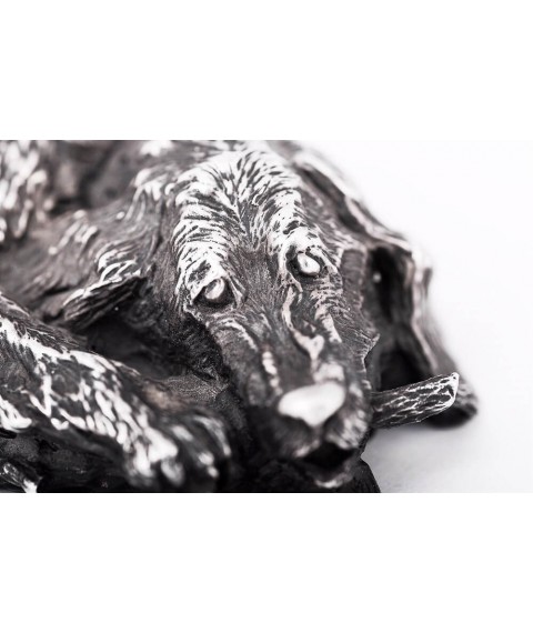 Срібна фігура ручної роботи "Спляча собака" Сер.14 Онікс