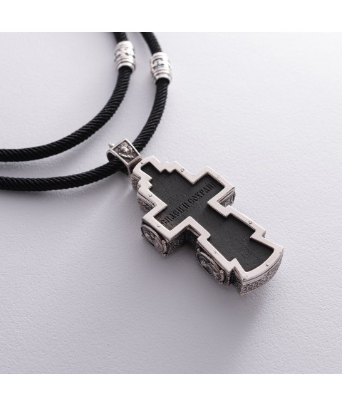 Men's Orthodox silver cross made of ebony on a cord 181263 Onyx 65