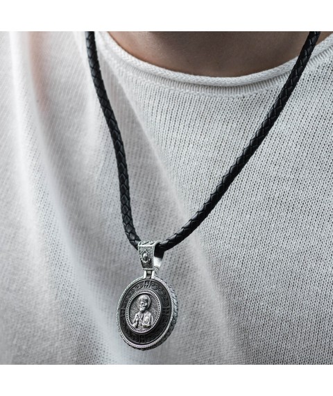 Silver pendant "St. Nicholas the Wonderworker. Prayer" (ebony) 964 Onyx
