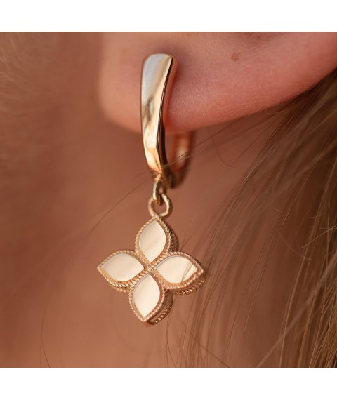 Earrings "Clover" in red gold s08457 Onyx