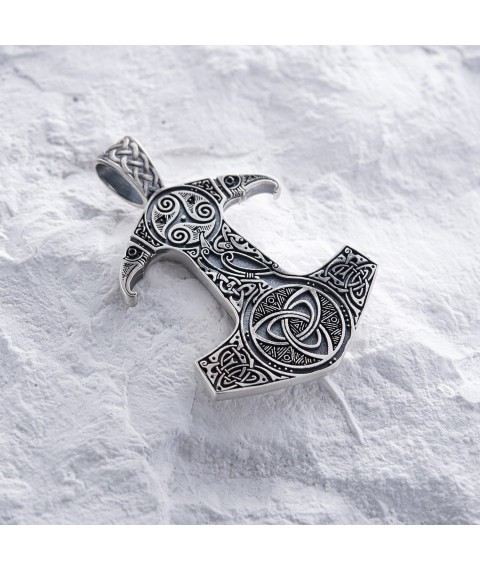 Серебряный кулон "Молот" с символами трискелиона и кельтского узла 7048 Онікс