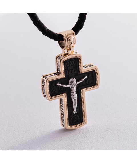 Чоловічий православний хрест з ебенового дерева та золота "Розп'яття" п00225ж Онікс