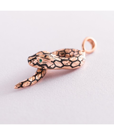 Gold pendant "Snake" (enamel, cubic zirconia) p03635 Onyx