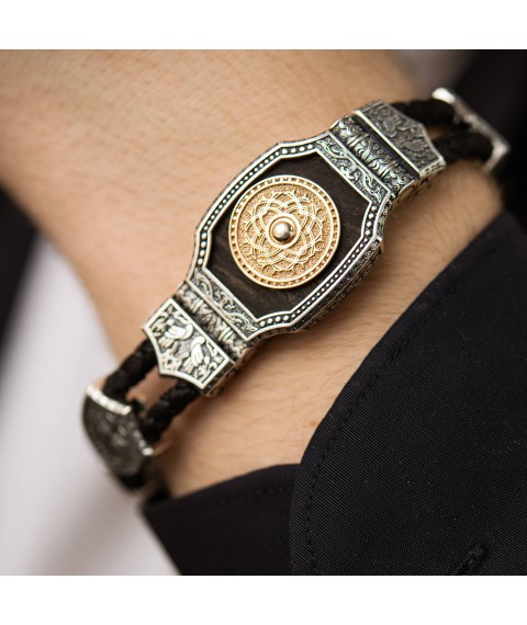 Серебряный браслет "Армянская Звезда" с золотой вставкой (эбеновое) 817 Онікс