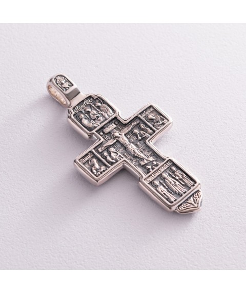 Серебряный православный крест "Распятие. Вход благоразумного разбойника в рай" (чернение) 13087 Онікс