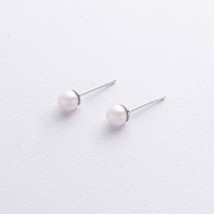 Сережки - пусети з перлами (біле золото) с08914 Онікс