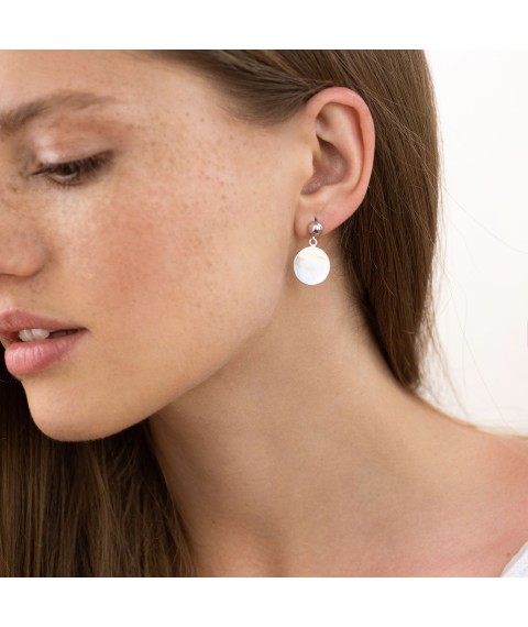 Stud earrings "Coins" in white gold s06982 Onyx