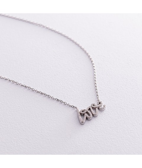 Silver necklace "Love" with cubic zirconia 1101 Onix 40