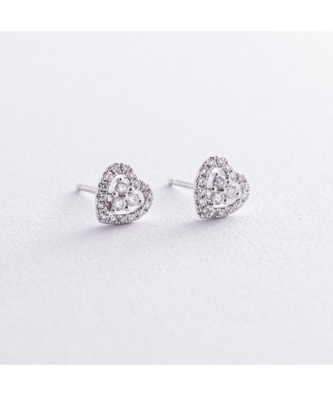 Gold earrings - studs "Hearts" with diamonds sb0466ch Onyx