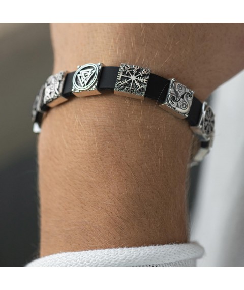 Men's silver bracelet (leather) OR134710 Onyx 19