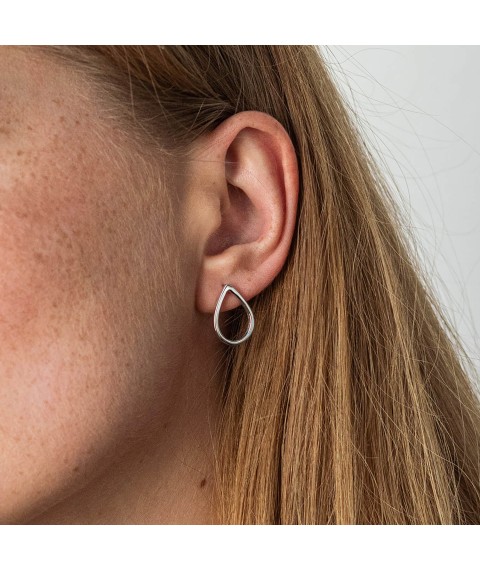 Earrings - studs "Big drops" in white gold s06410 Onyx
