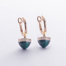 Gold earrings (malachite, diamonds) sb0533sm Onyx