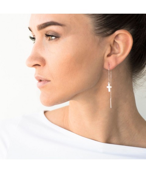 Gold earrings - broaches "Cross" s05498 Onyx