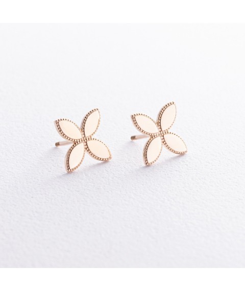 Earrings - studs "Clover" in yellow gold s08480 Onyx