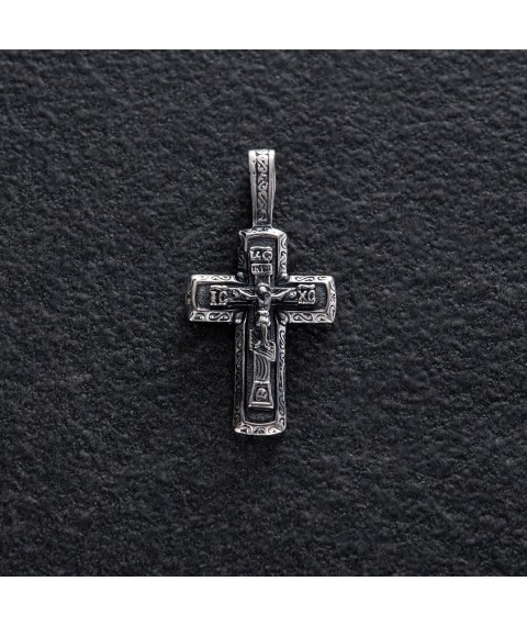 Silver Orthodox cross "Crucifixion. Save and preserve" 133079 Onyx