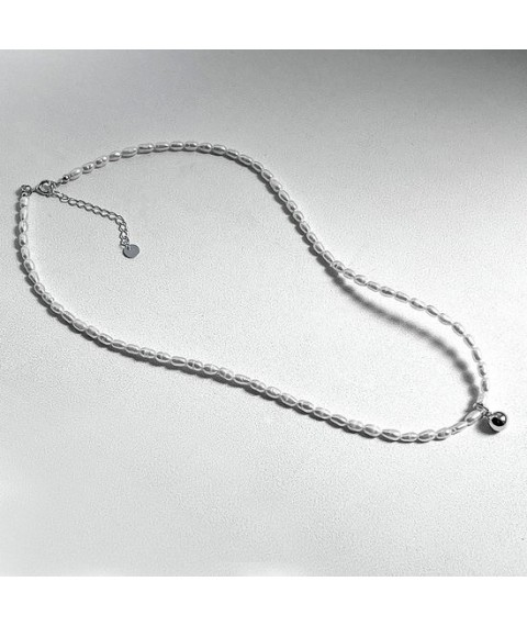 Silver necklace "Pearls with a ball" pearl Onix 43