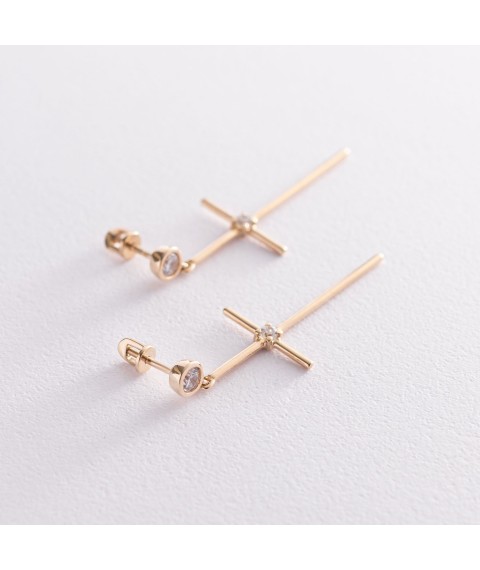 Earrings - studs "Crosses" in yellow gold (cubic zirconia) s07369 Onyx
