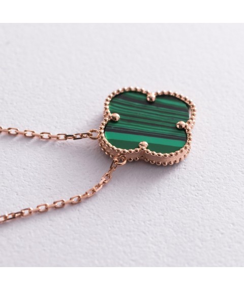 Gold necklace "Clover" with malachite col02018 Onyx 47