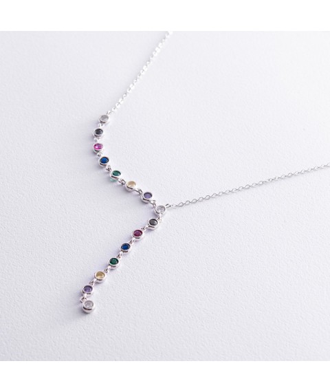 Silver necklace - tie with multi-colored cubic zirconia 181213 Onix 43