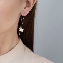 Gold broach earrings "Butterflies" s05560 Onix