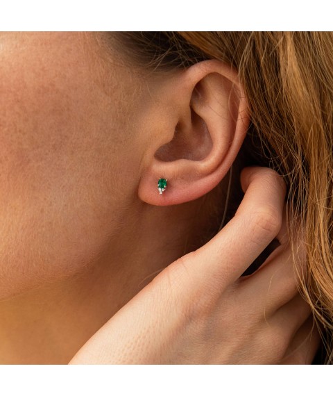 Gold earrings - studs with emeralds and diamonds sb0458nl Onyx